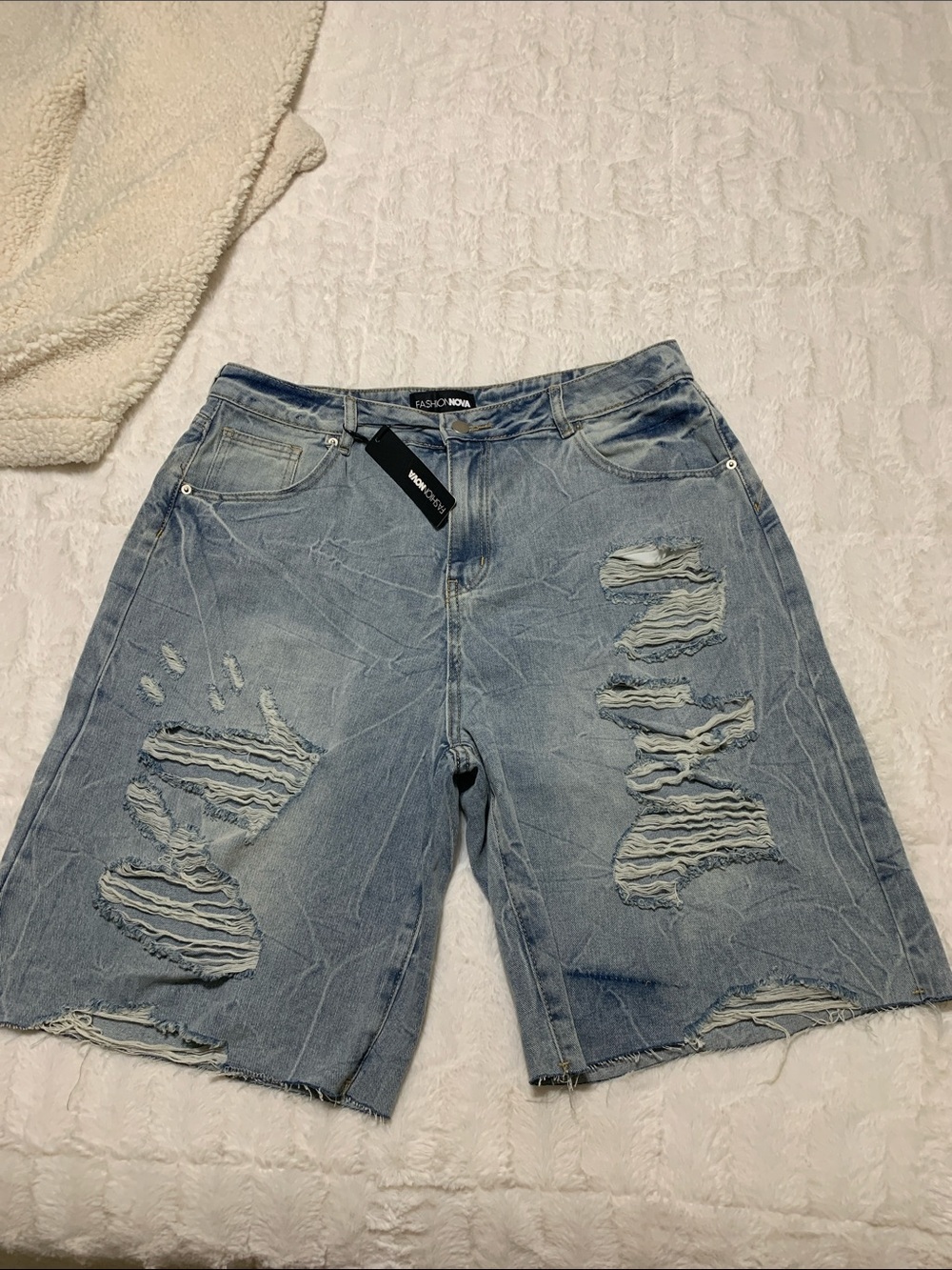 Fashion Nova Light Blue Ripped Men's Denim Shorts